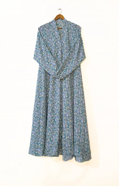 Blue Petal Front Open Long Flaired Abaya.