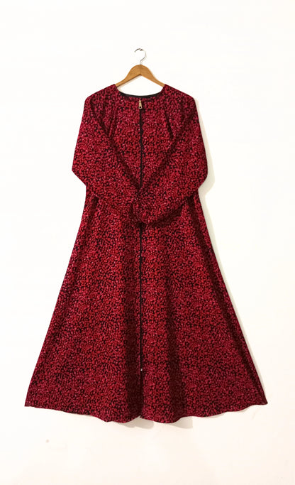 Black and Red Pattern abaya with belt