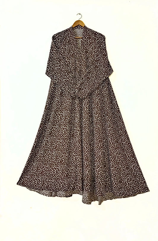 Choco Dot Front Open Long Flaired Abaya