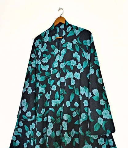 Jade Elegance Front Open Long Flair Abaya