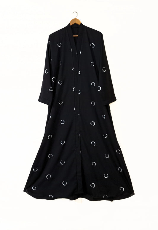 Moon Embroidered Front Open Abaya