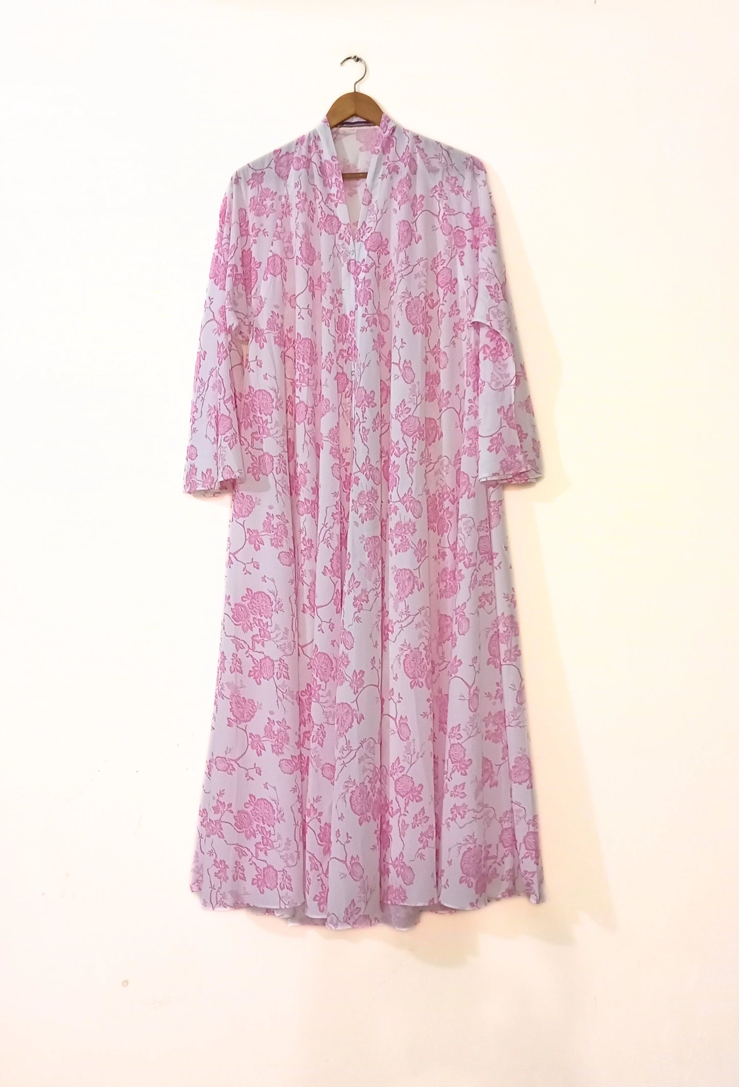 Rosy Veil Front Open Long Flared Abaya