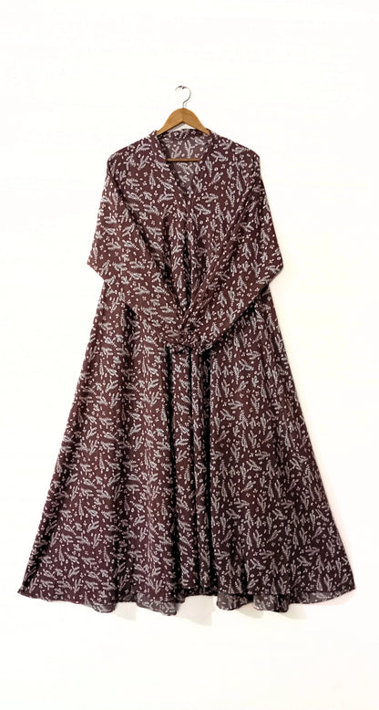 Mocha Meadow Front Open Long Flair Abaya