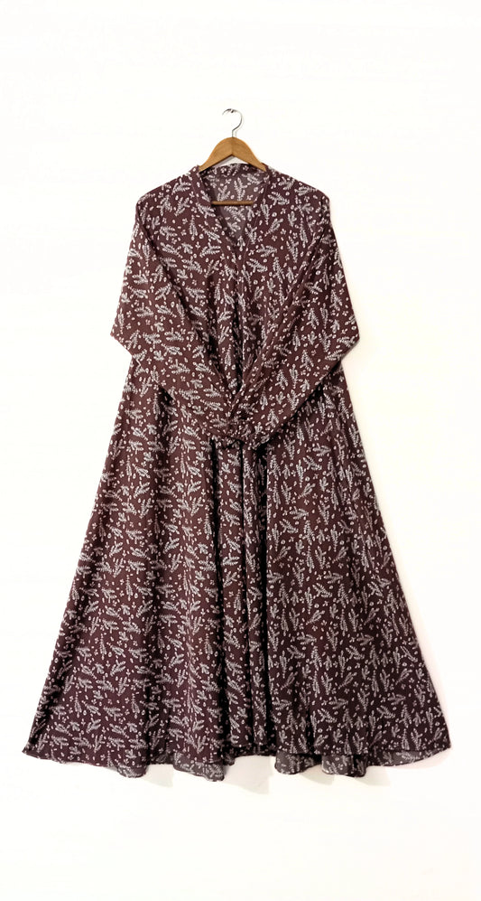 Mocha Meadow Front Open Long Flair Abaya