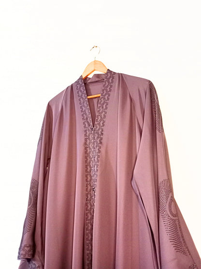 Pink Sequins Nidha Front Open Long Flair Abaya