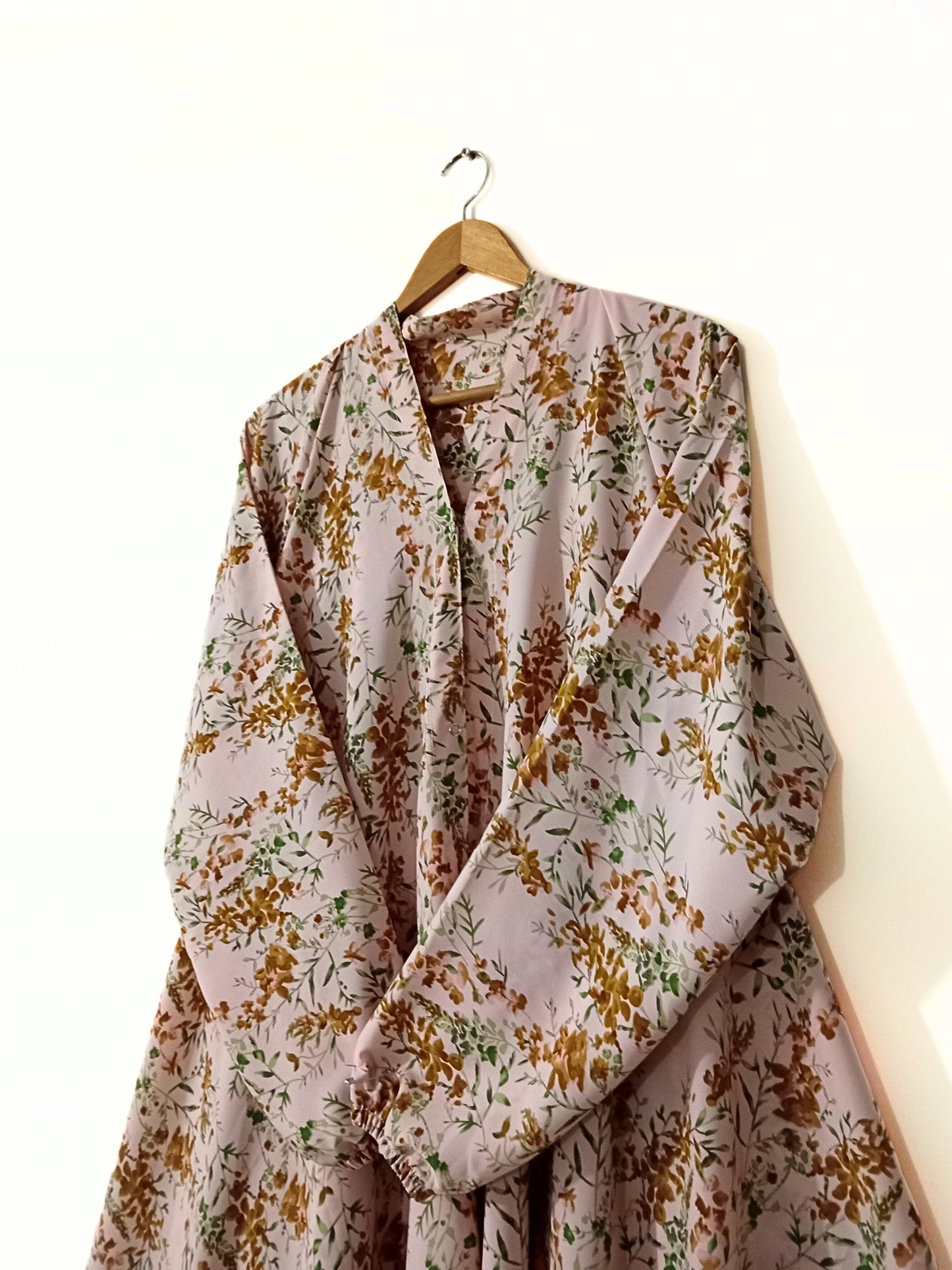 Soft Pink Printed Long Flair Abaya