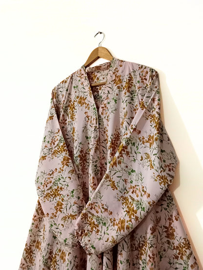 Soft Pink Printed Long Flair Abaya