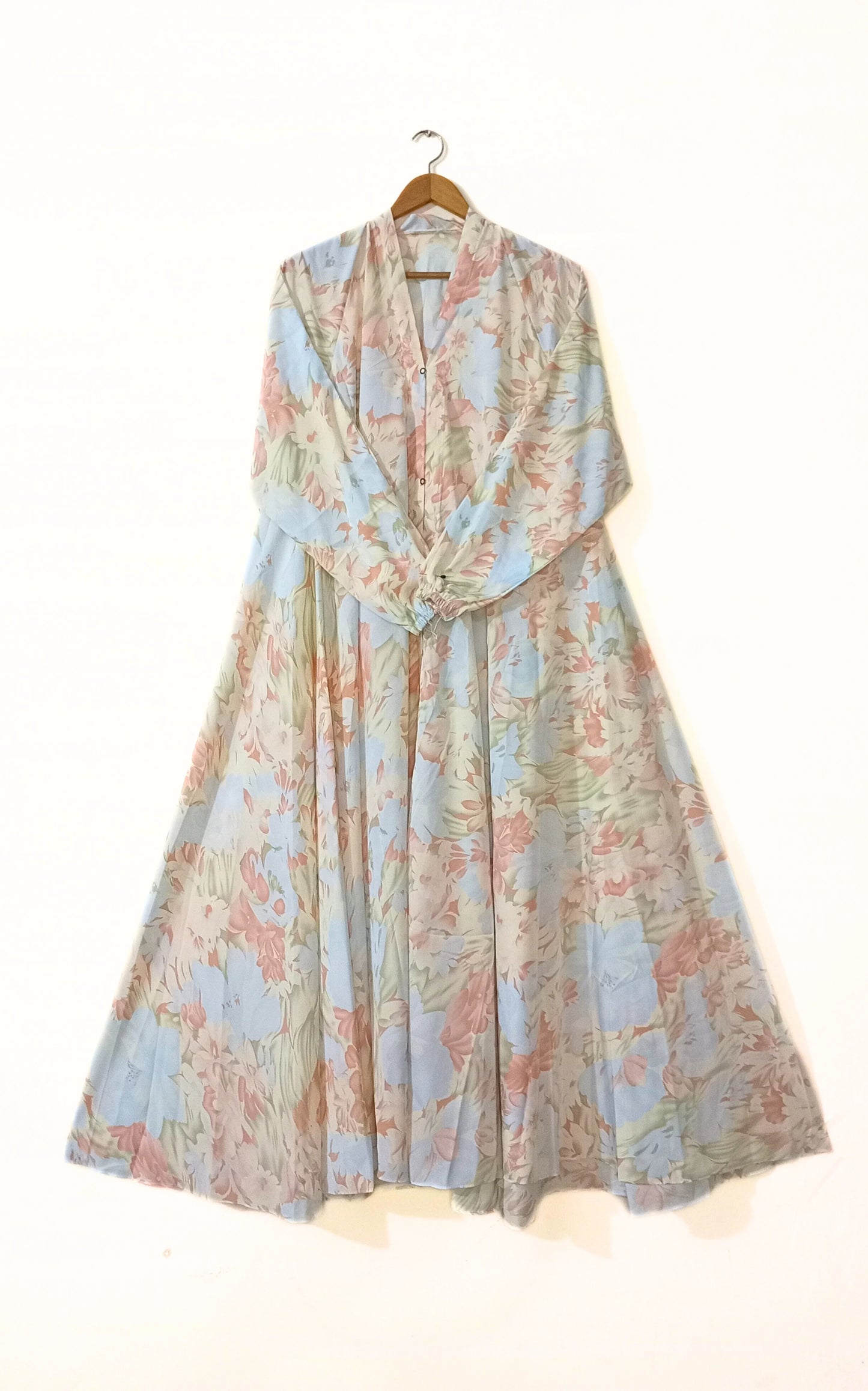 Sky Blossom Front Open Long Flair Abaya
