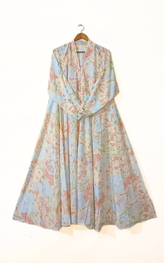 Sky Blossom Front Open Long Flair Abaya