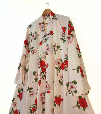 Island Flower Front Open Long Flared Abaya