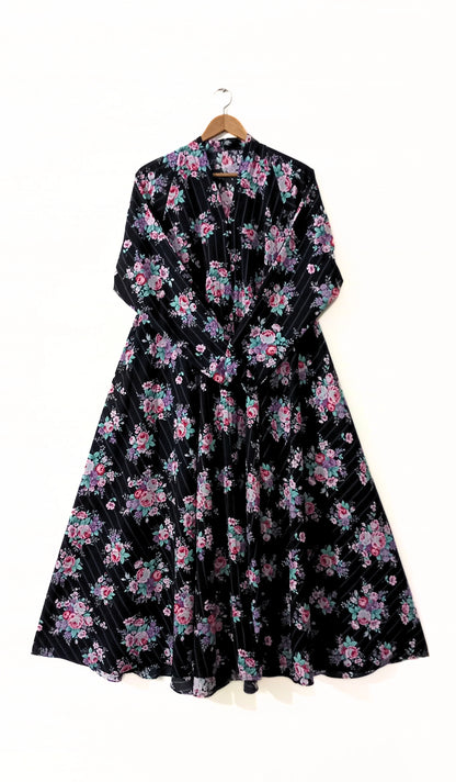 Midnight Bloom Front Open Long Flair Abaya