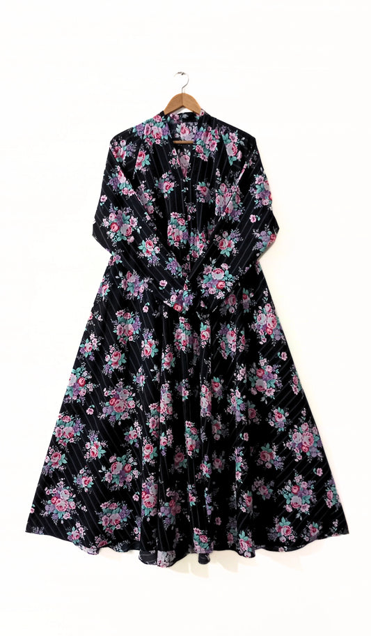 Midnight Bloom Front Open Long Flair Abaya