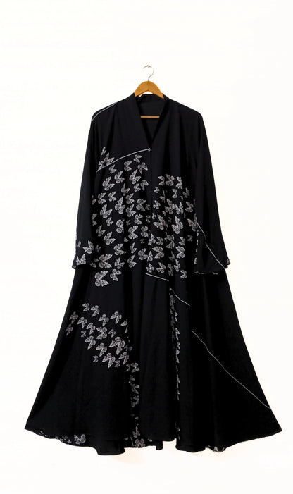 Butterfly Garden Front Open Long Flair Abaya
