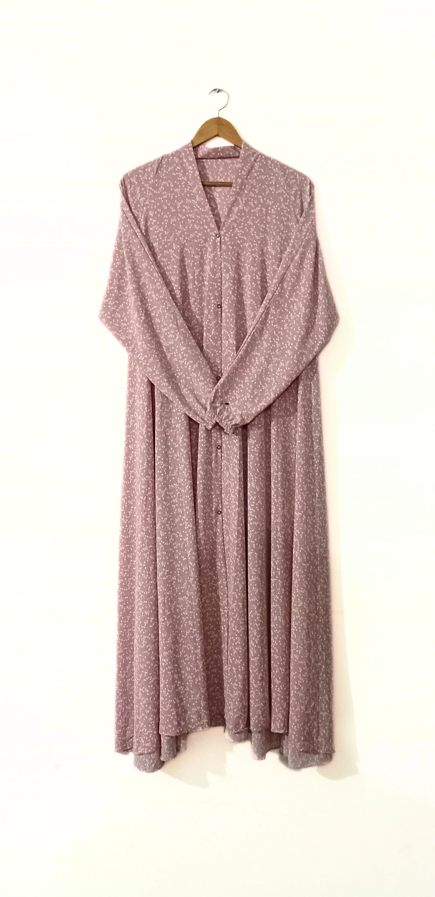 Dusty Pink Front Open Long Flair Abaya