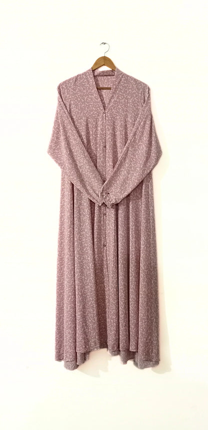 Dusty Pink Front Open Long Flair Abaya