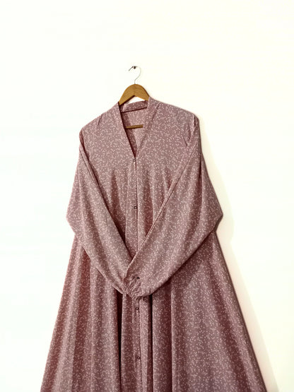 Dusty Pink Front Open Long Flair Abaya
