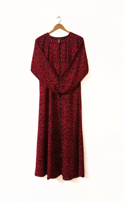 Black and Red Pattern abaya with belt