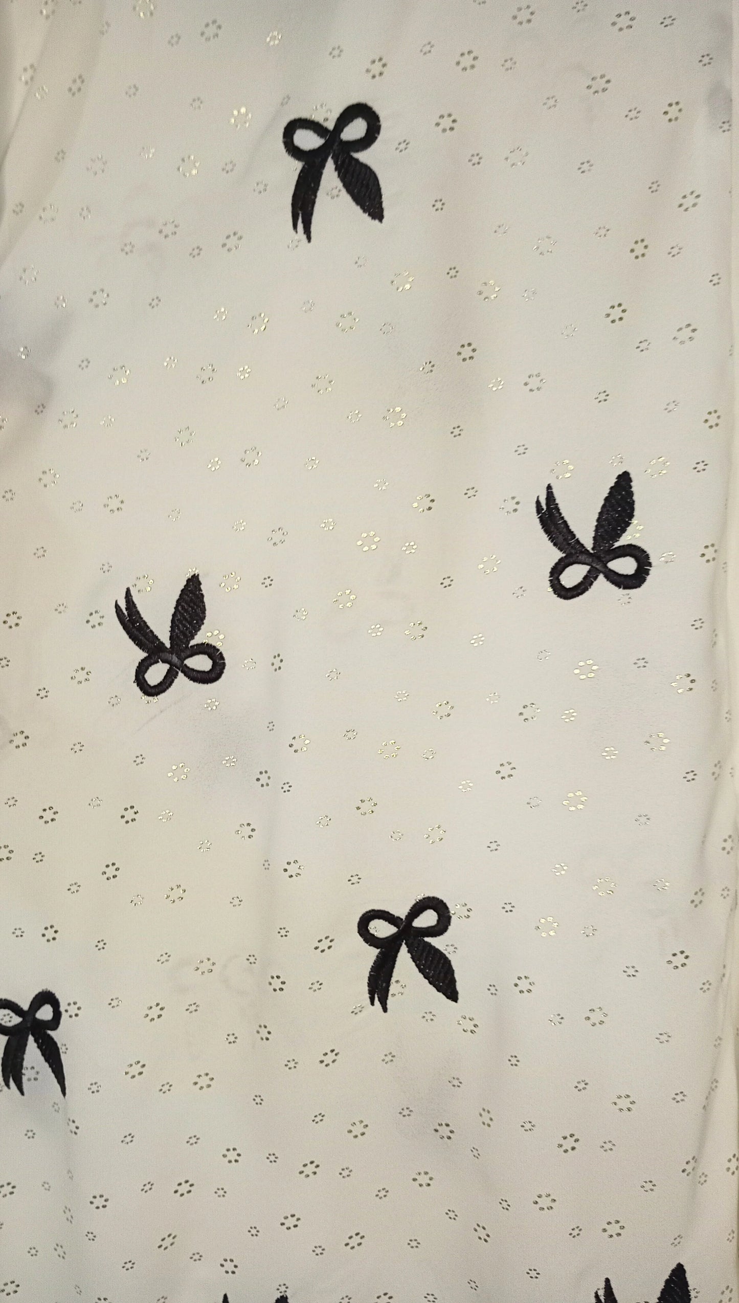 White Front Open Bow Embroidered Abaya With Golden Dots