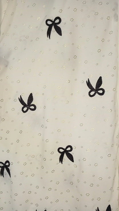 White Front Open Bow Embroidered Abaya With Golden Dots