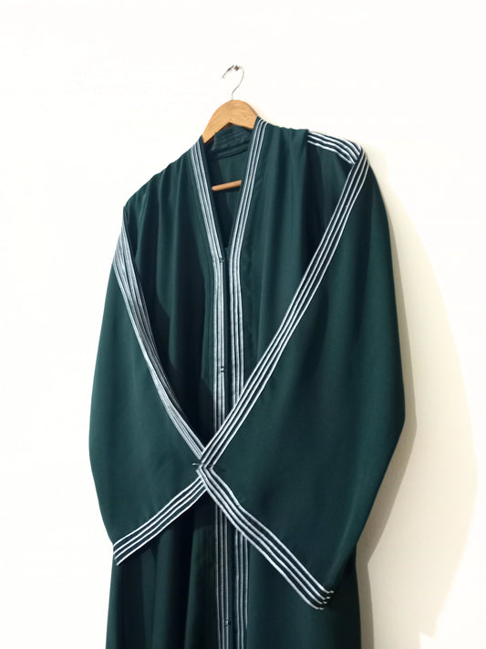 Dark Green Front Open Abaya with White Lining