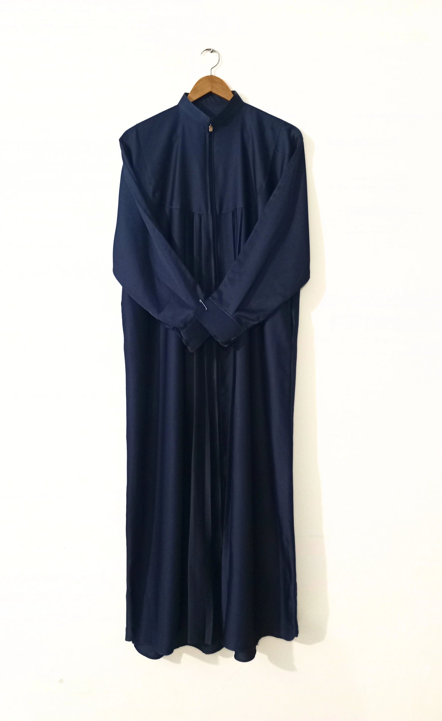 Nidha Zipper Pocket Abaya with Collar-Dark Blue Grey