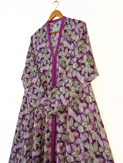 Violet Leaf Front Long Flair Open Abaya
