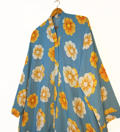 Blue Daisy Front Open Abaya