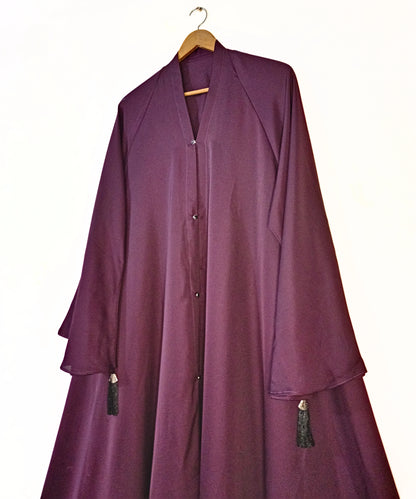 Dark Plum Front Open Long Flair Nidha Abaya