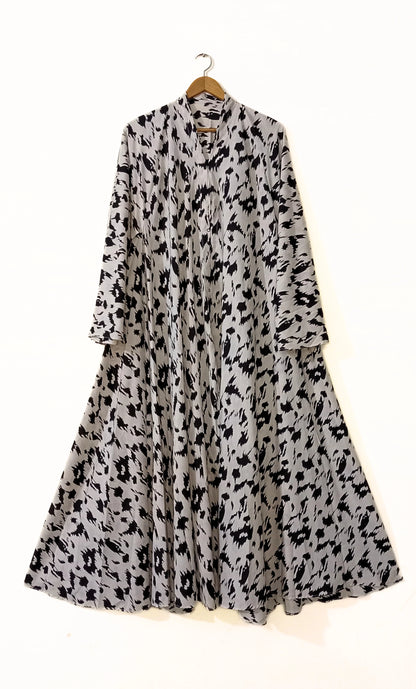 Black Mist Front Open Long Flair Abaya