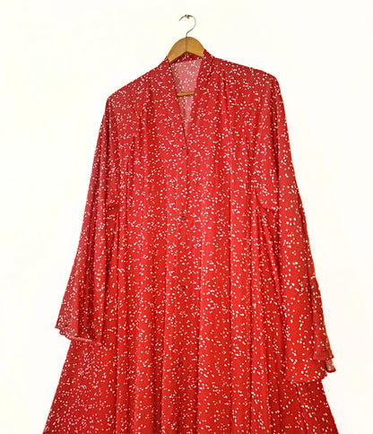 Red Blossom Front Open Long Flair Abaya