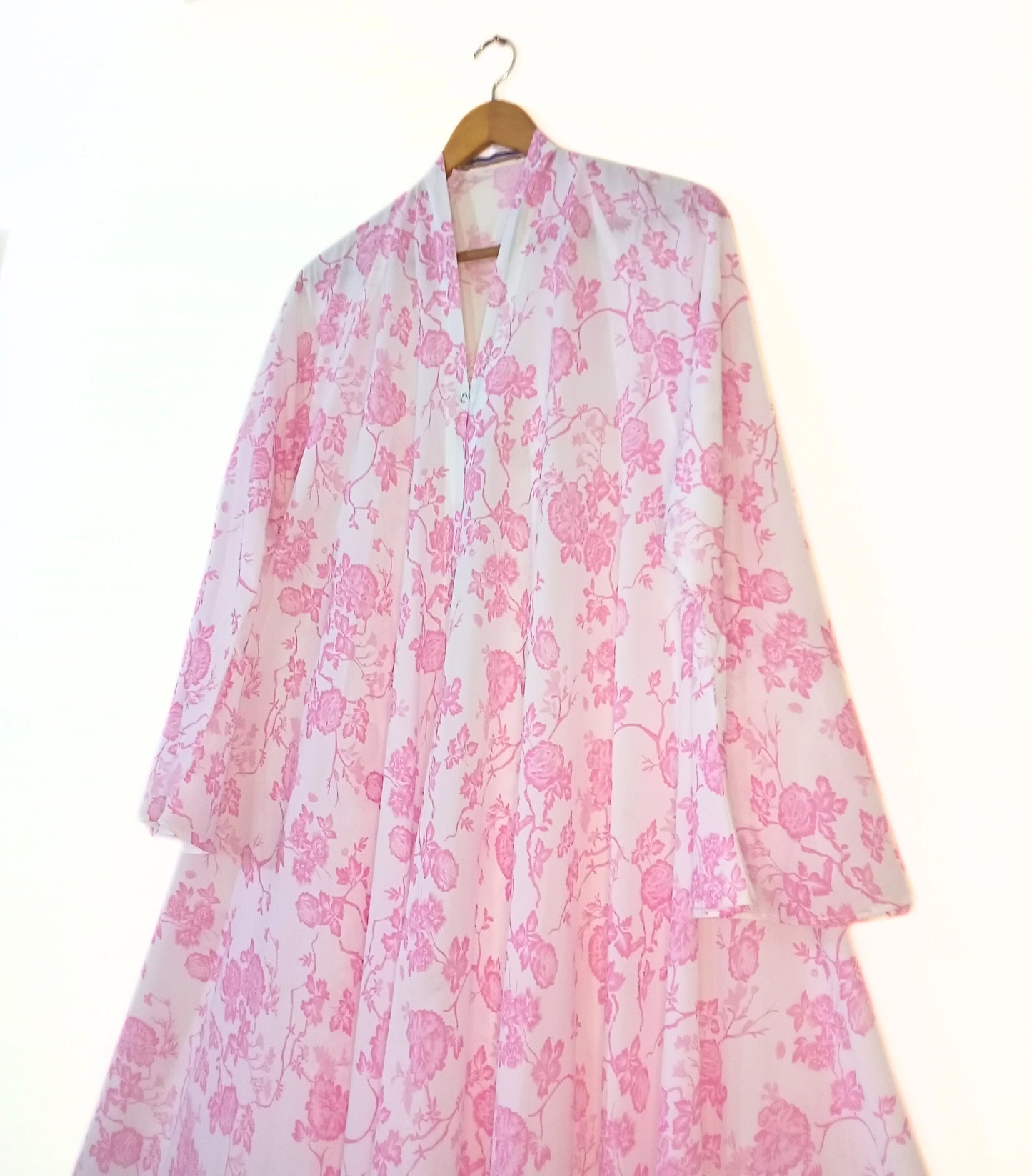 Rosy Veil Front Open Long Flared Abaya