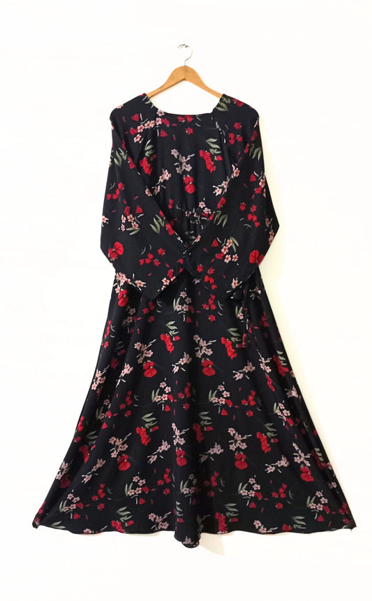 Black Floral Abaya with Belt