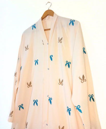 Peachy Charm Bow Embroided Front Open Abaya