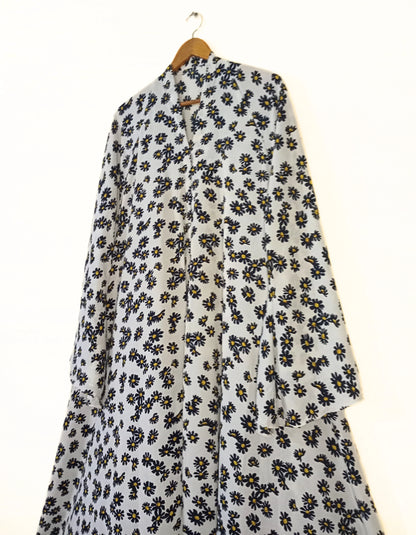 Midnight Daisy Front Open Long Flair Abaya