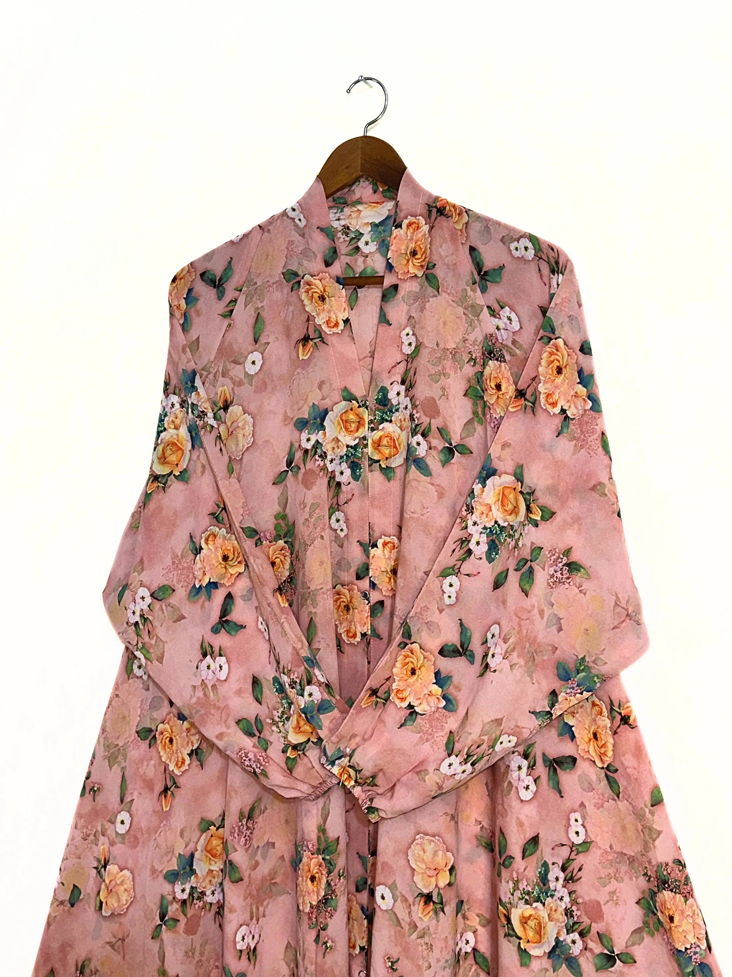 Peach Blossom Front Open Long Flair Abaya