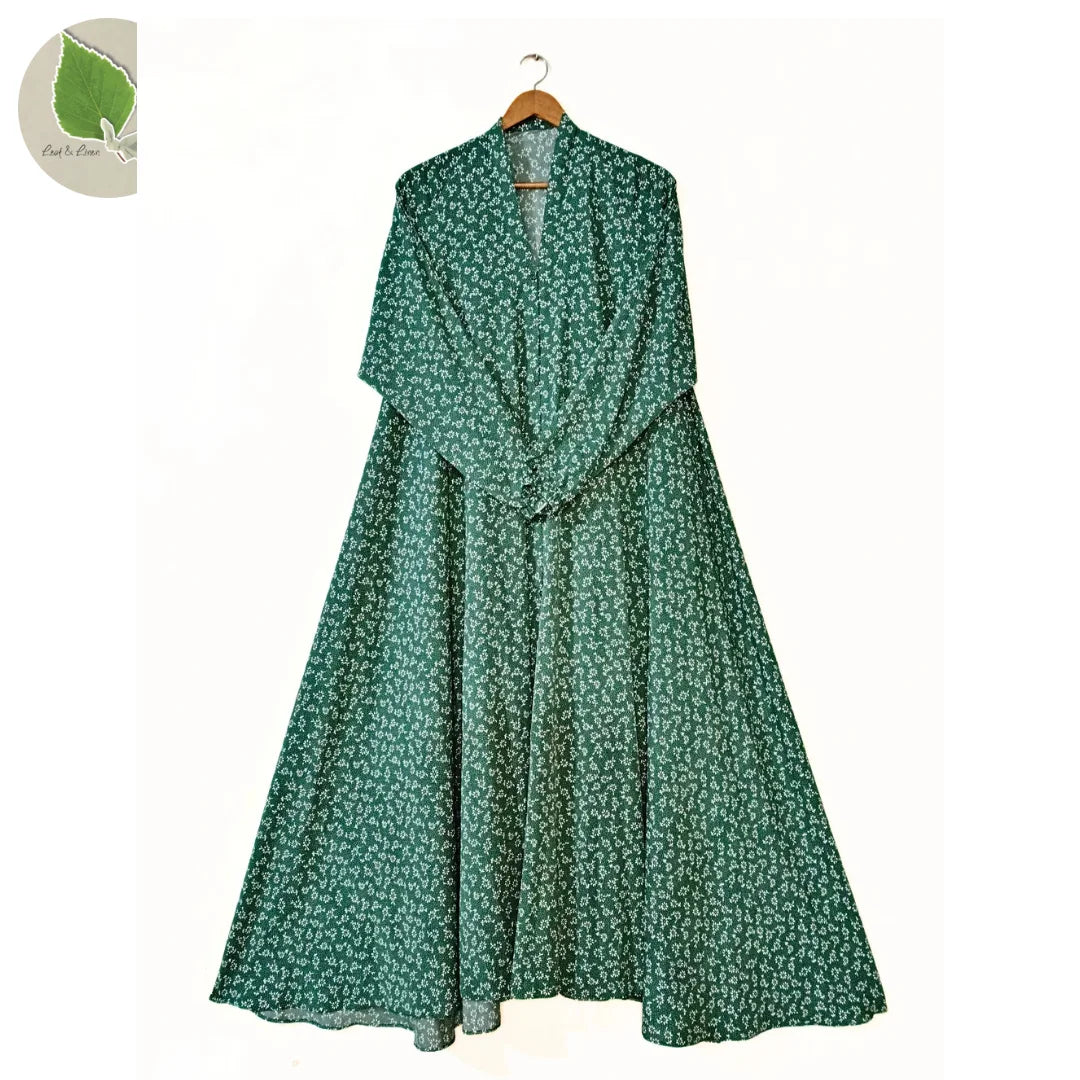 Green Serenity Front Open Long Flaired Abaya