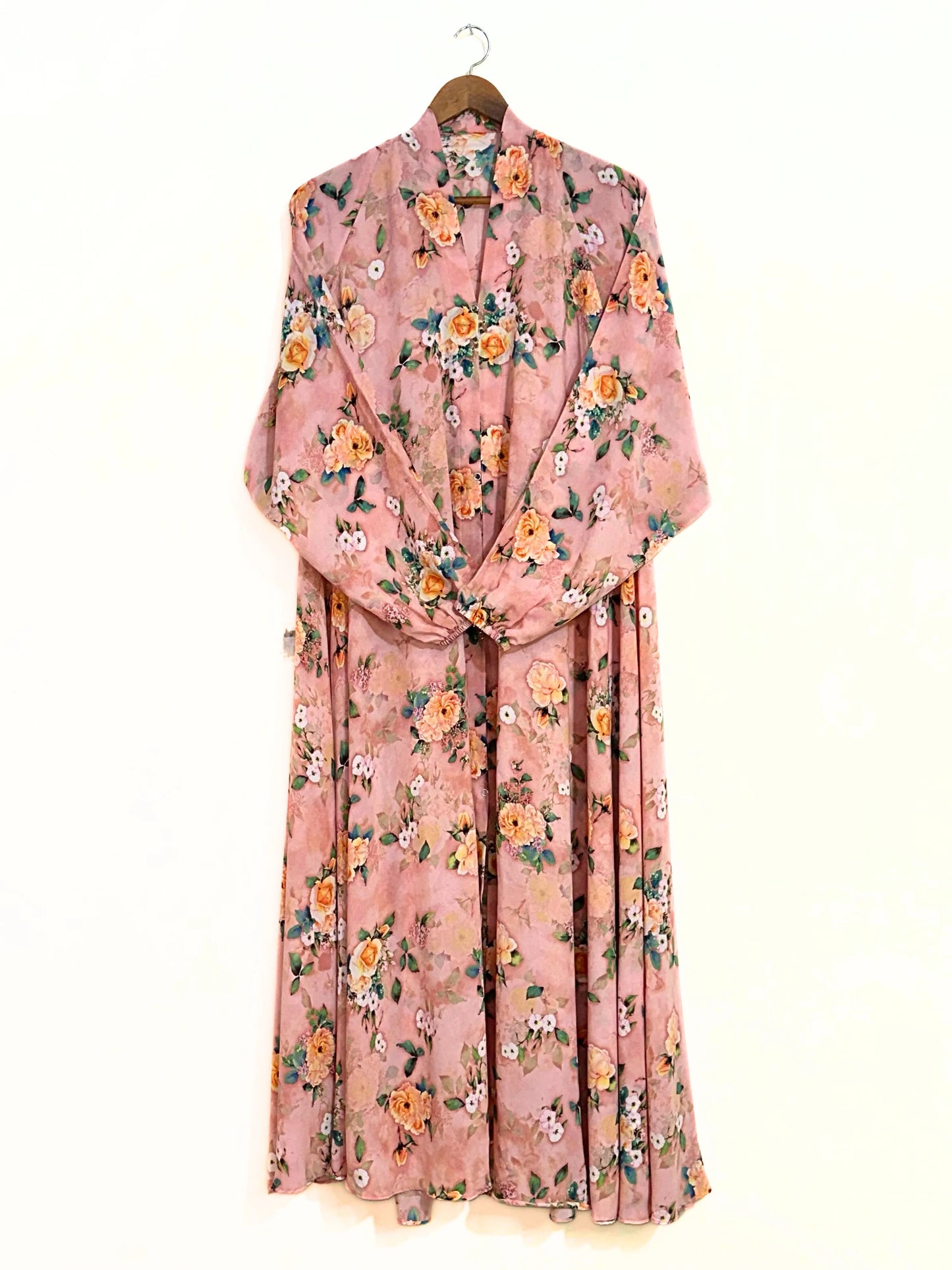 Peach Blossom Front Open Long Flair Abaya