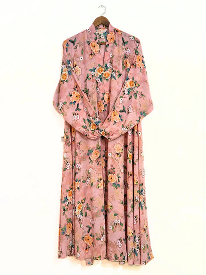 Peach Blossom Front Open Long Flair Abaya