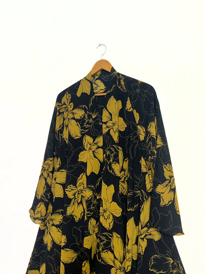 Golden Ivy Front Open Long Flair Abaya