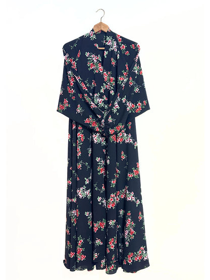 Red Vine Front Open Long Flair Abaya