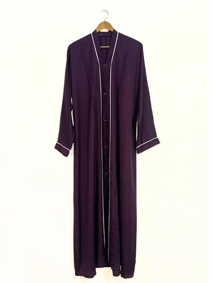 Dark Purple Nidha Abaya With White Lines