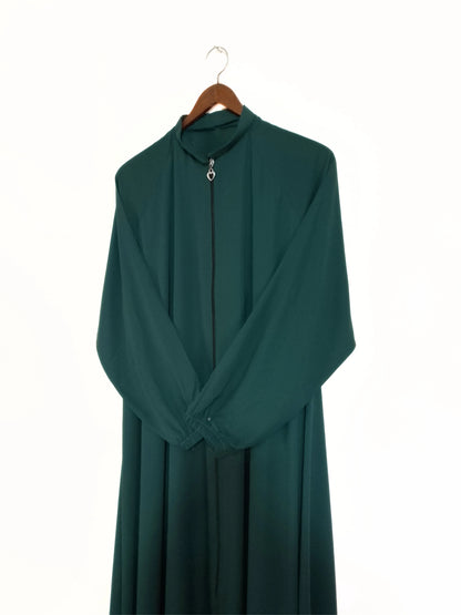 Zipper Style Abaya-Forest Green Colour