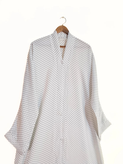 Front Open Crinkle Silk Abaya With Tiny Polka Print