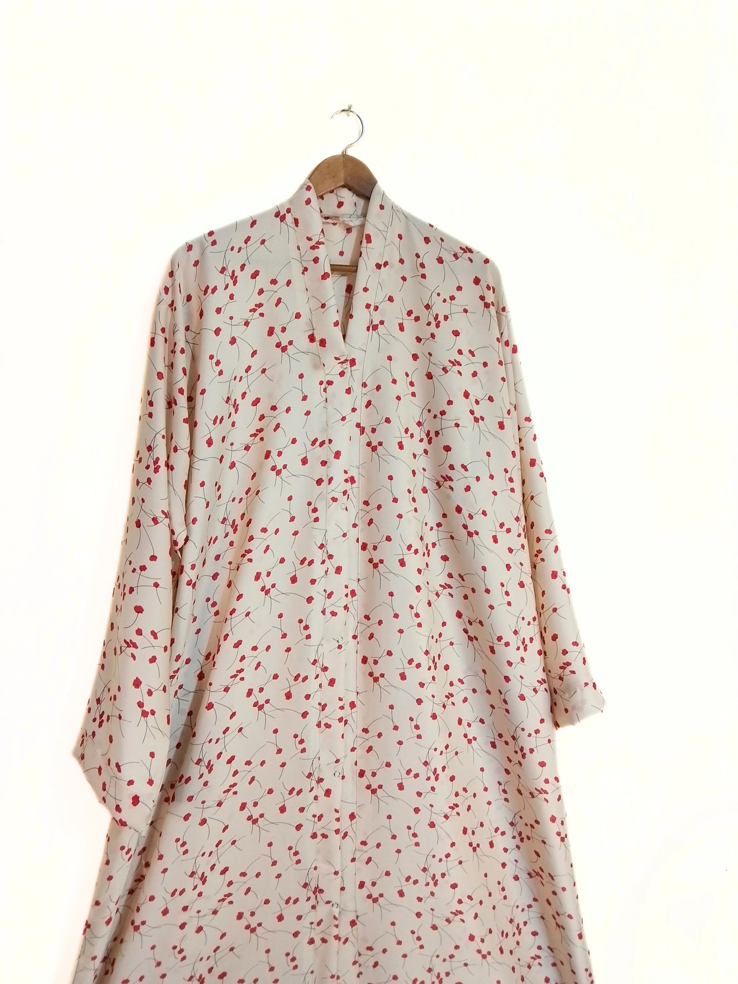 Front Open Crinkle Silk Abaya With Red Berry Print