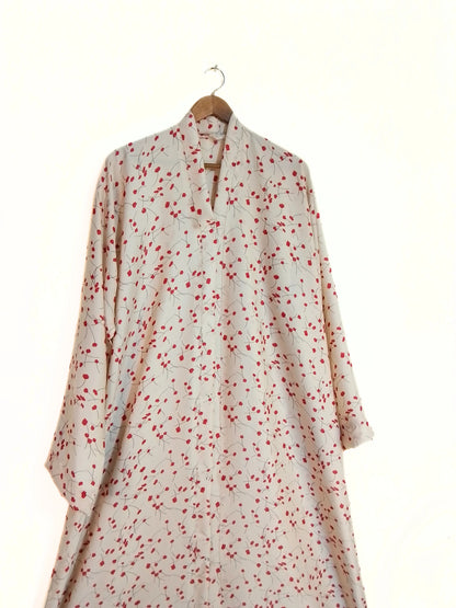 Front Open Crinkle Silk Abaya With Red Berry Print
