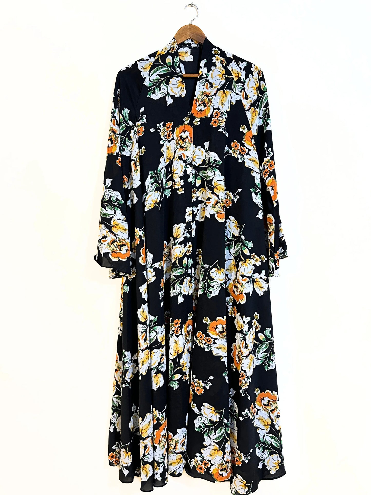 Amber Bloom Front Open Long Flair Abaya