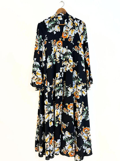 Amber Bloom Front Open Long Flair Abaya