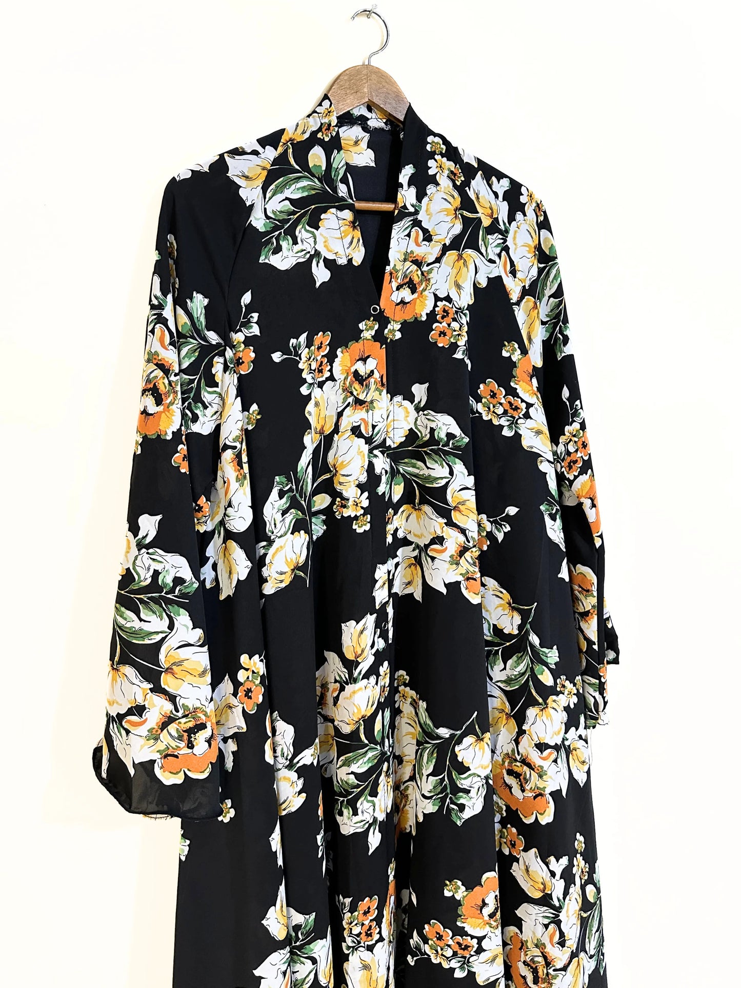 Amber Bloom Front Open Long Flair Abaya