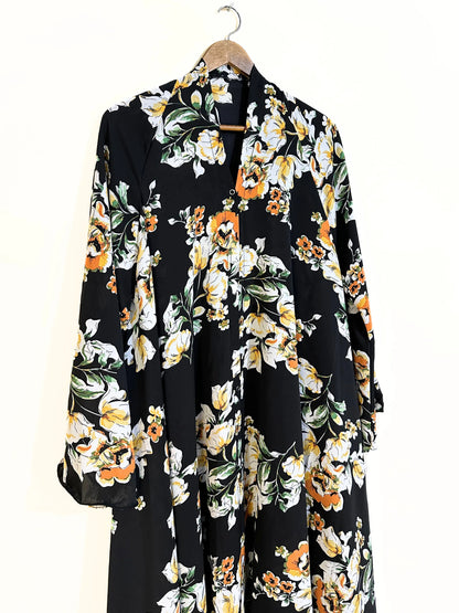 Amber Bloom Front Open Long Flair Abaya