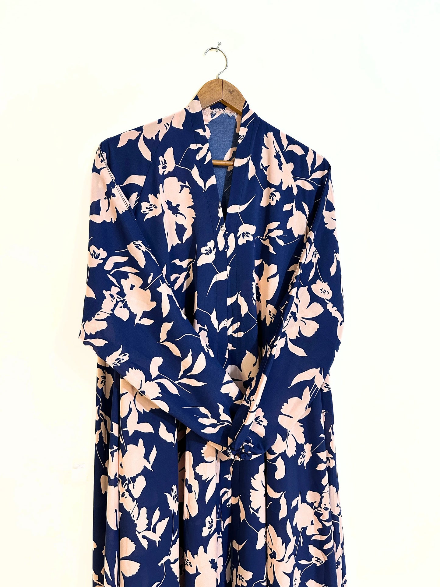 Navy Garden Front Open Long Flair Abaya